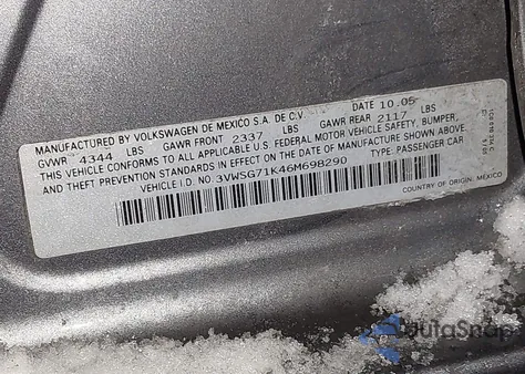 2006 Volkswagen Jetta 2.5 from USA, damaged, VIN 3VWSG71K46M698290